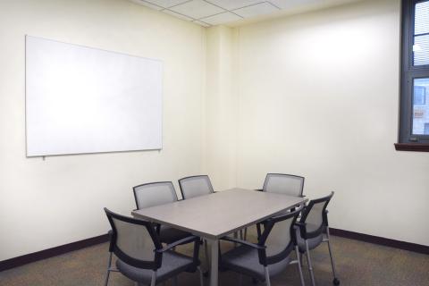 Located in the Adult Services Department, this study room is ideal for 1-6 people and its dimensions are 13’7” x 12’2”.
